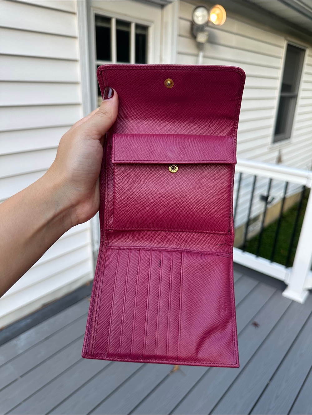 Prada Saffiano Leather Compact Wallet - Raspberry - Picture 16 of 16